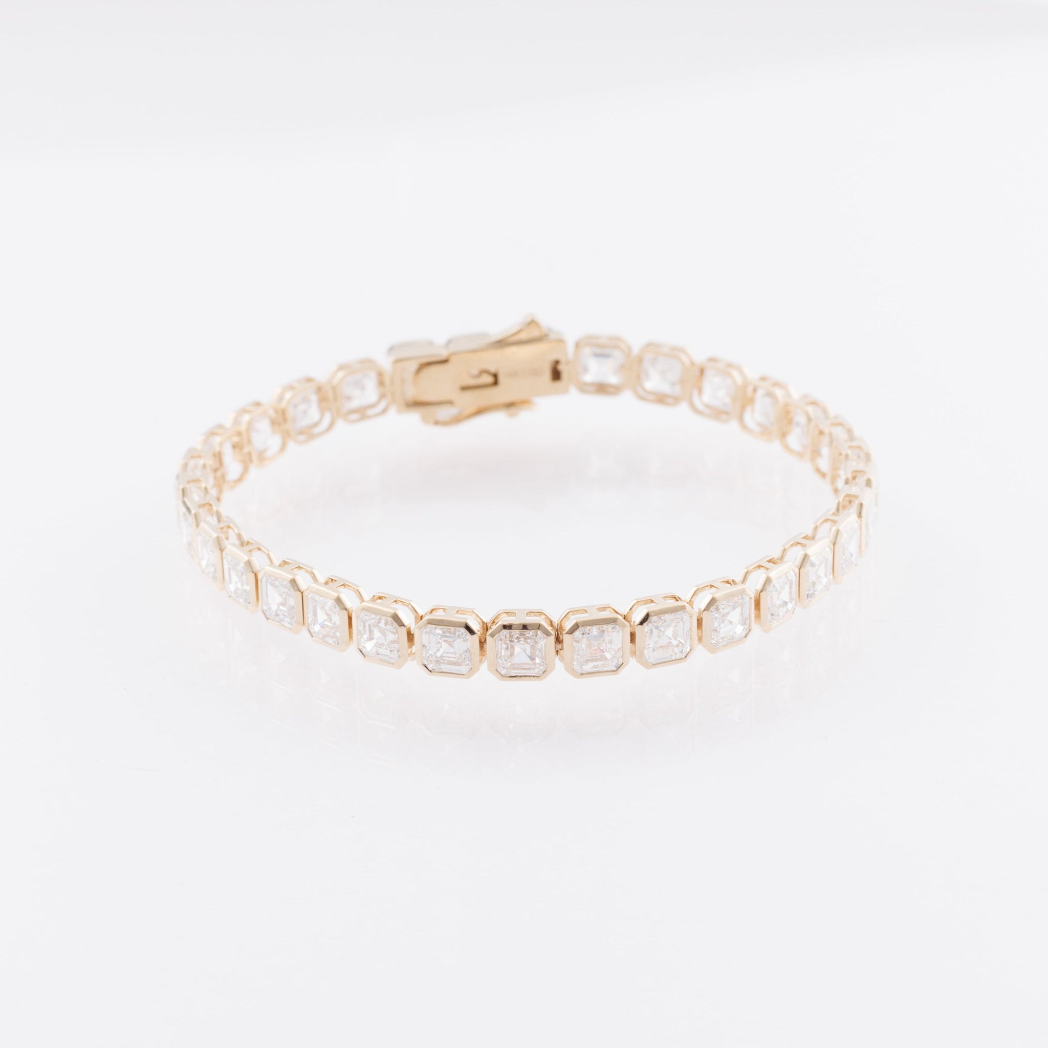 Asscher Cut Lab-Grown Diamond Bezel Tennis Bracelet in 14k Yellow Gold