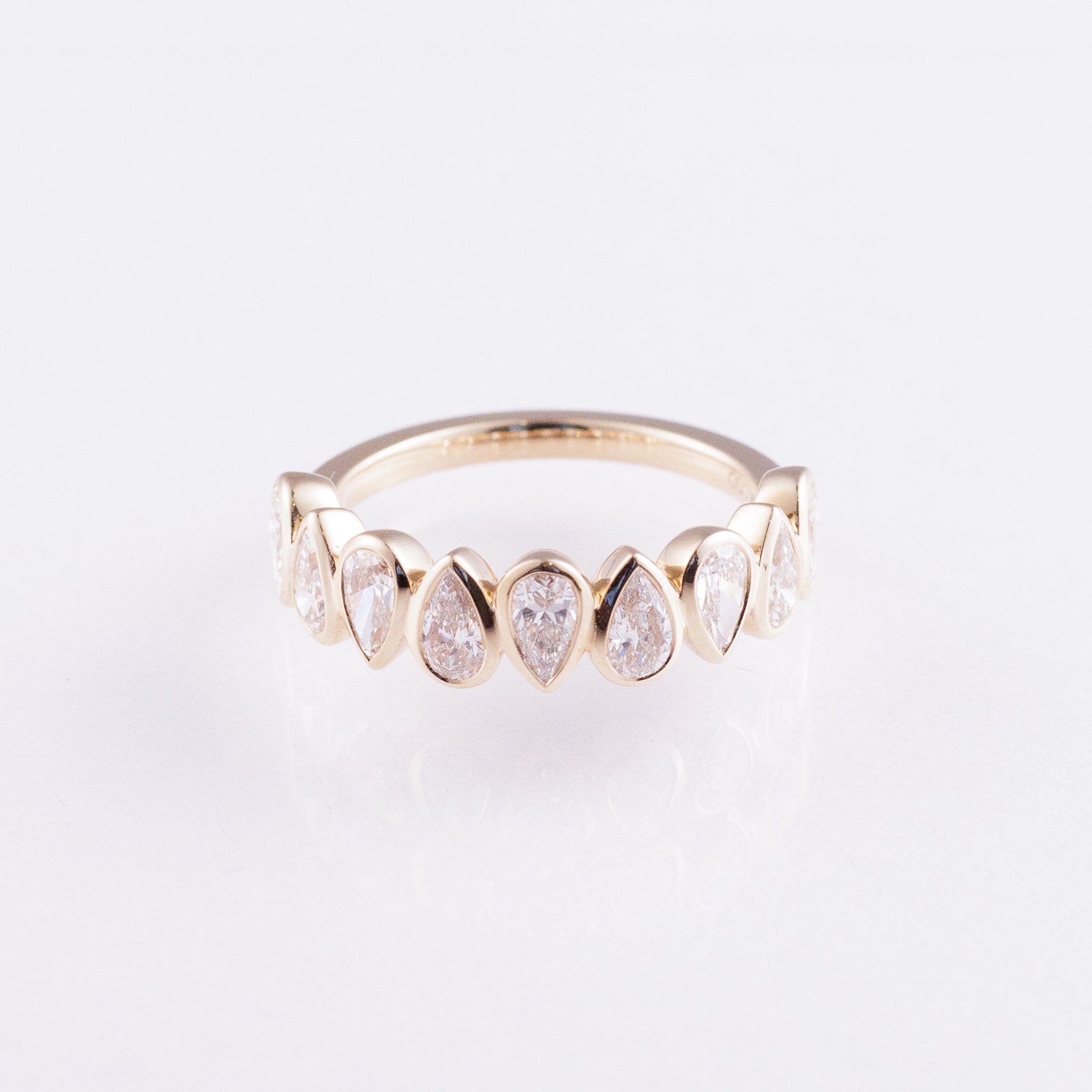 1.51 Ct Pear Bezel Band with 9 Lab-Grown Diamond Stones in 14K Yellow Gold