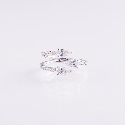 Triple Pear Diamond Ring with Pavé Band – 2.57 ctw, 14K White Gold