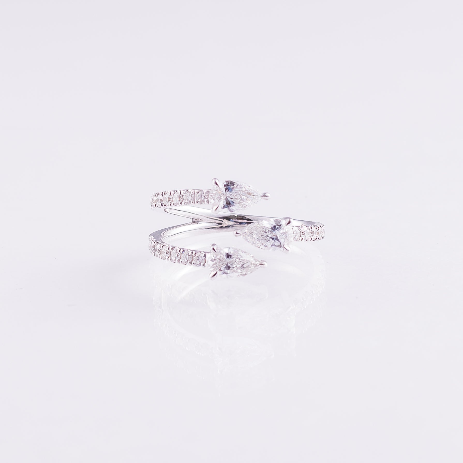 Triple Pear Diamond Ring with Pavé Band – 2.57 ctw, 14K White Gold