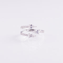Triple Pear Diamond Ring with Pavé Band – 2.57 ctw, 14K White Gold