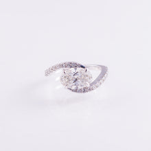 2.57ct East-West Oval Lab-Grown Diamond Ring in 14k White Gold with Pavé Wave Band