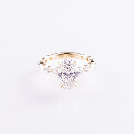 2.57ct Oval Lab-Grown Diamond Engagement Ring with Marquise and Round Diamond Band in 14k Yellow Gold