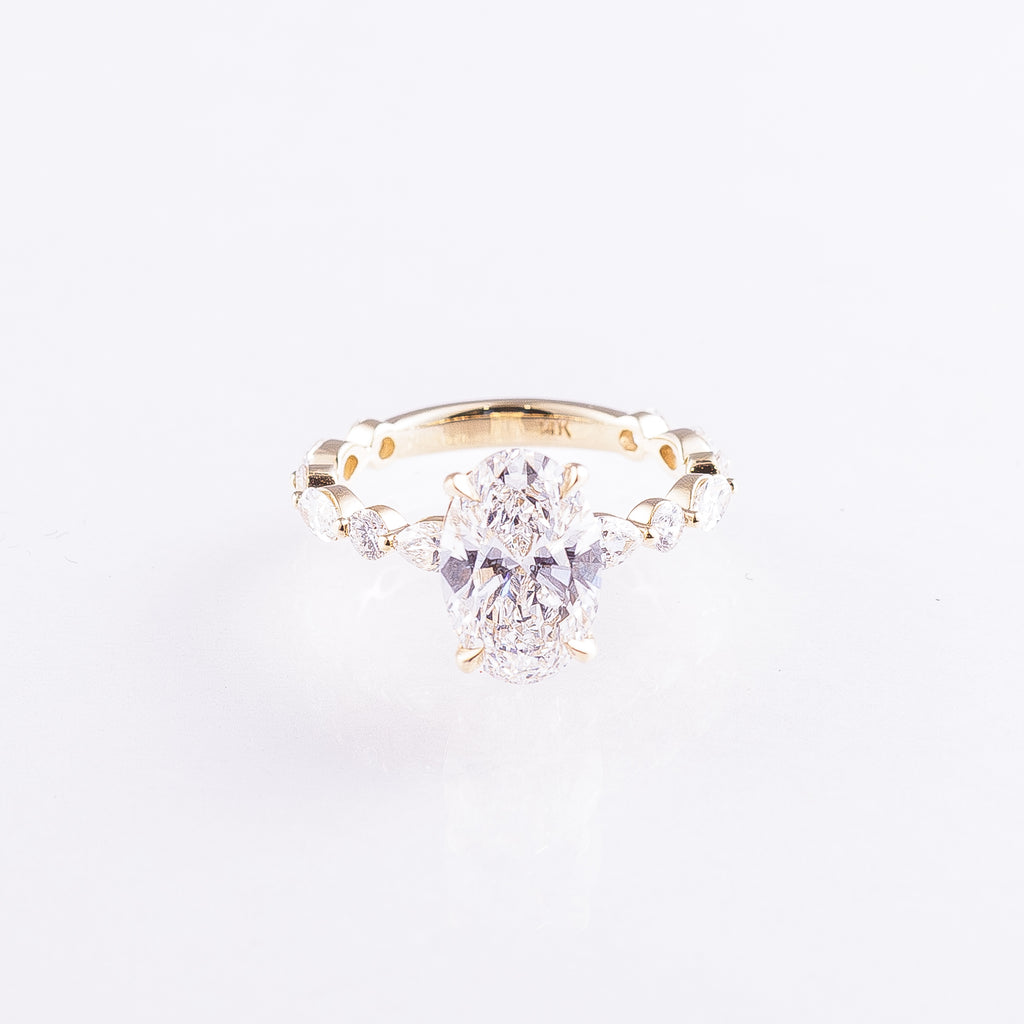 2.57ct Oval Lab-Grown Diamond Engagement Ring with Marquise and Round Diamond Band in 14k Yellow Gold