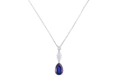 Pear Sapphire and Diamond Pendant Necklace in 14k White Gold