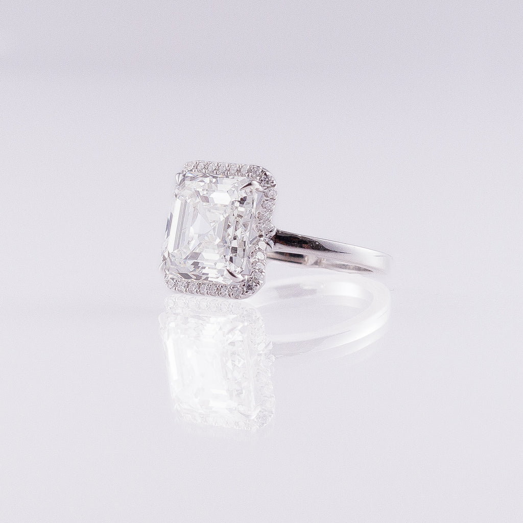 Asscher Cut Lab-Grown Diamond Halo Drop Engagement Ring in