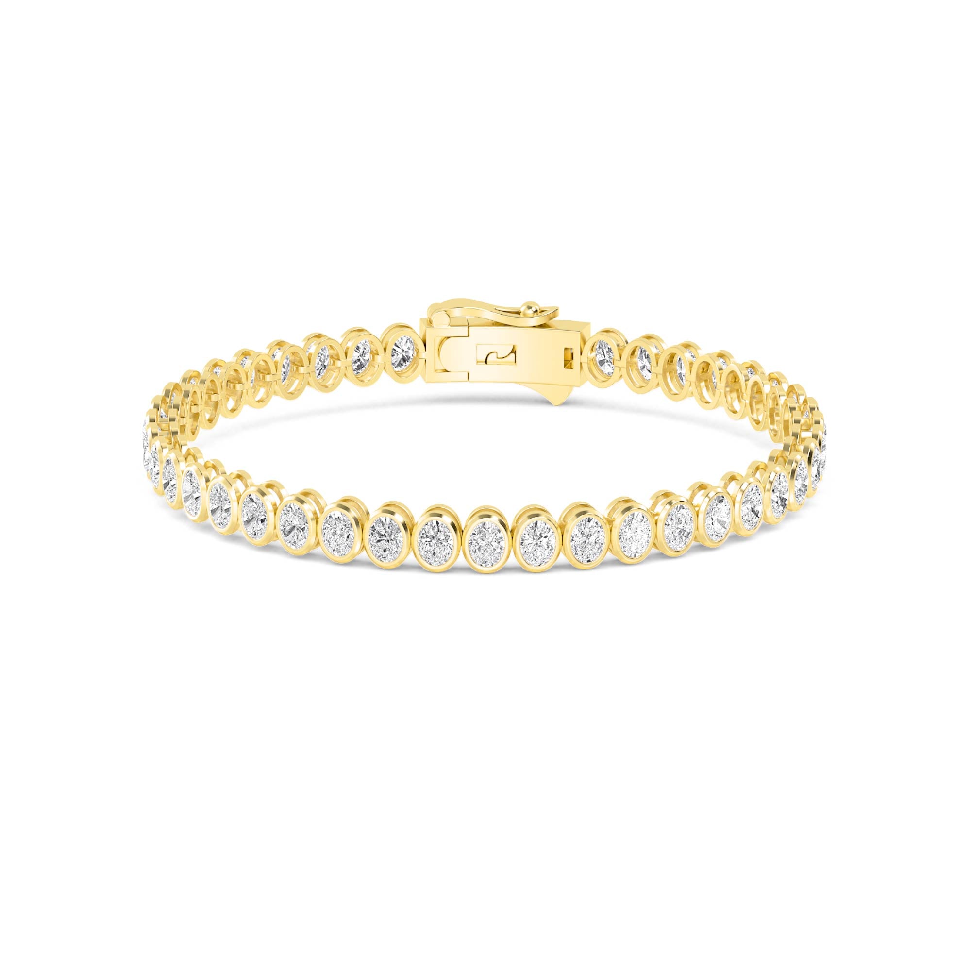10.57ctw Oval Cut Lab-Grown Diamond Bezel Tennis Bracelet in 14K Yellow Gold