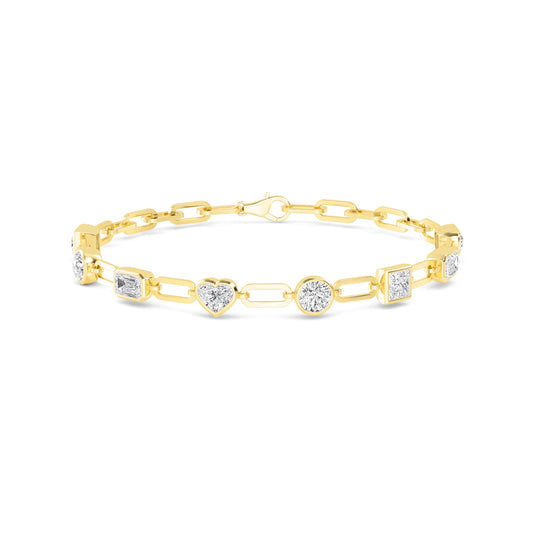 Mixed Fancy Shape Lab-Grown Diamond Paperclip Link Bracelet in 14k Yellow Gold