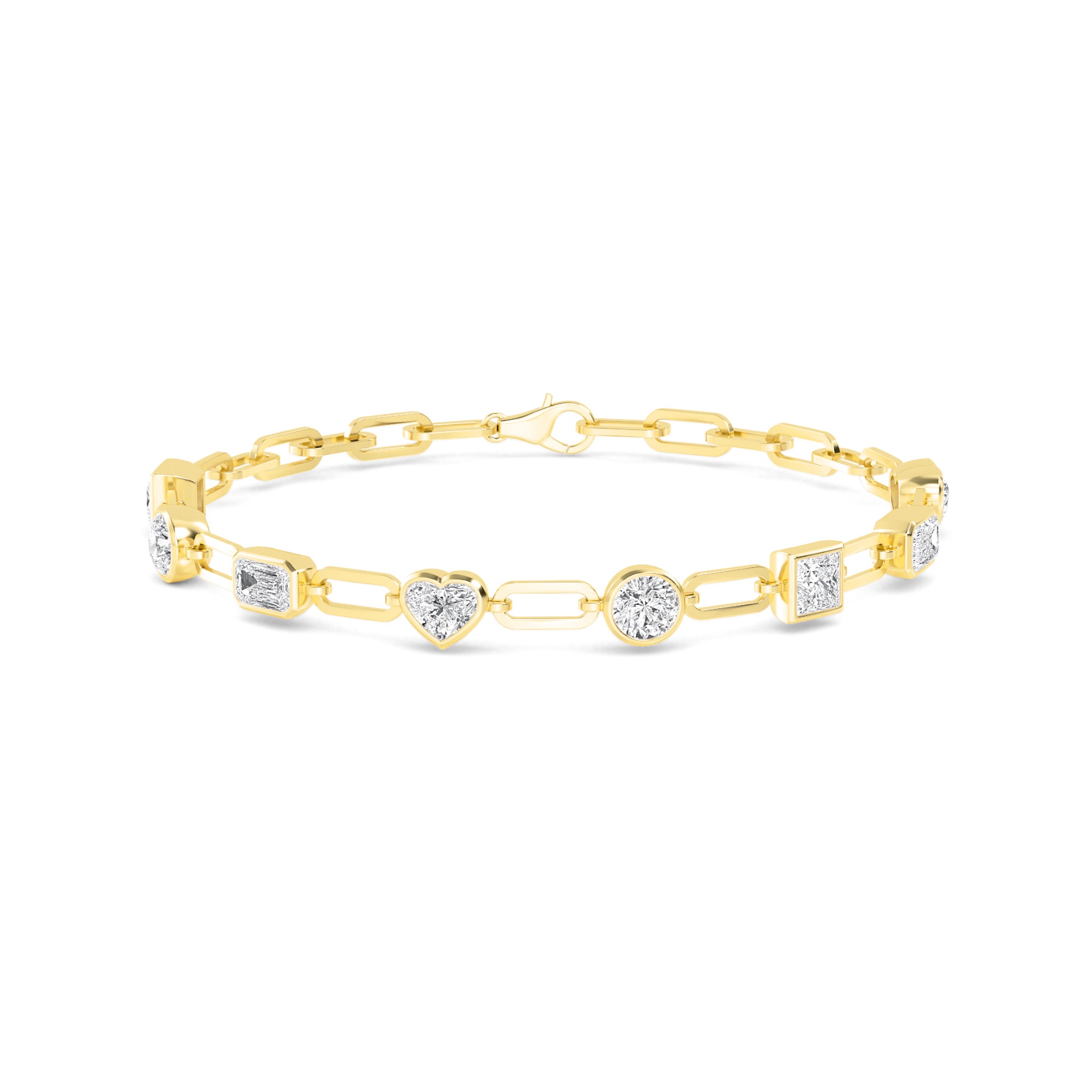 Mixed Fancy Shape Lab-Grown Diamond Paperclip Link Bracelet in 14k Yellow Gold