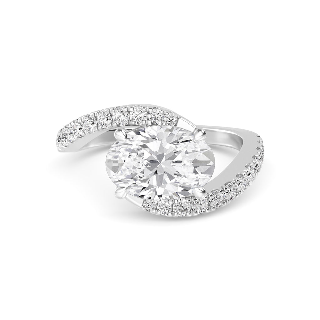 2.57ct East-West Oval Lab-Grown Diamond Ring in 14k White Gold with Pavé Wave Band