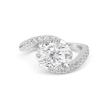 2.57ct East-West Oval Lab-Grown Diamond Ring in 14k White Gold with Pavé Wave Band