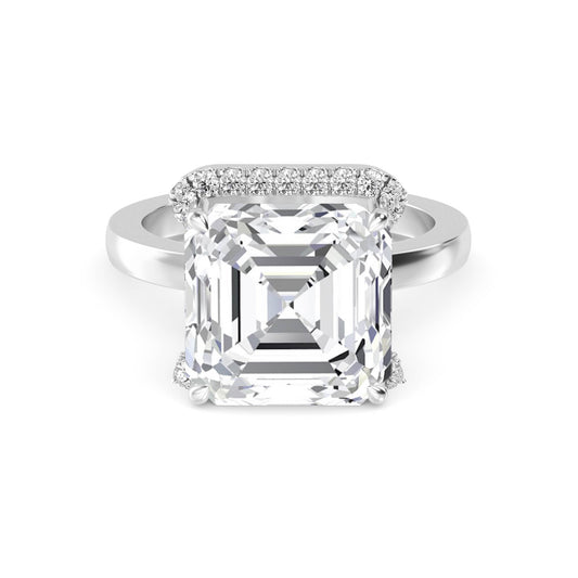 7.50ct Asscher Cut Lab-Grown Diamond Halo Drop Engagement Ring in 14k White Gold