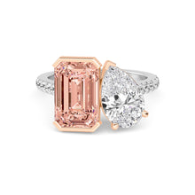 Toi et Moi Emerald and Pear Lab-Grown Diamond Engagement Ring in 14k White Gold with Pavé Band