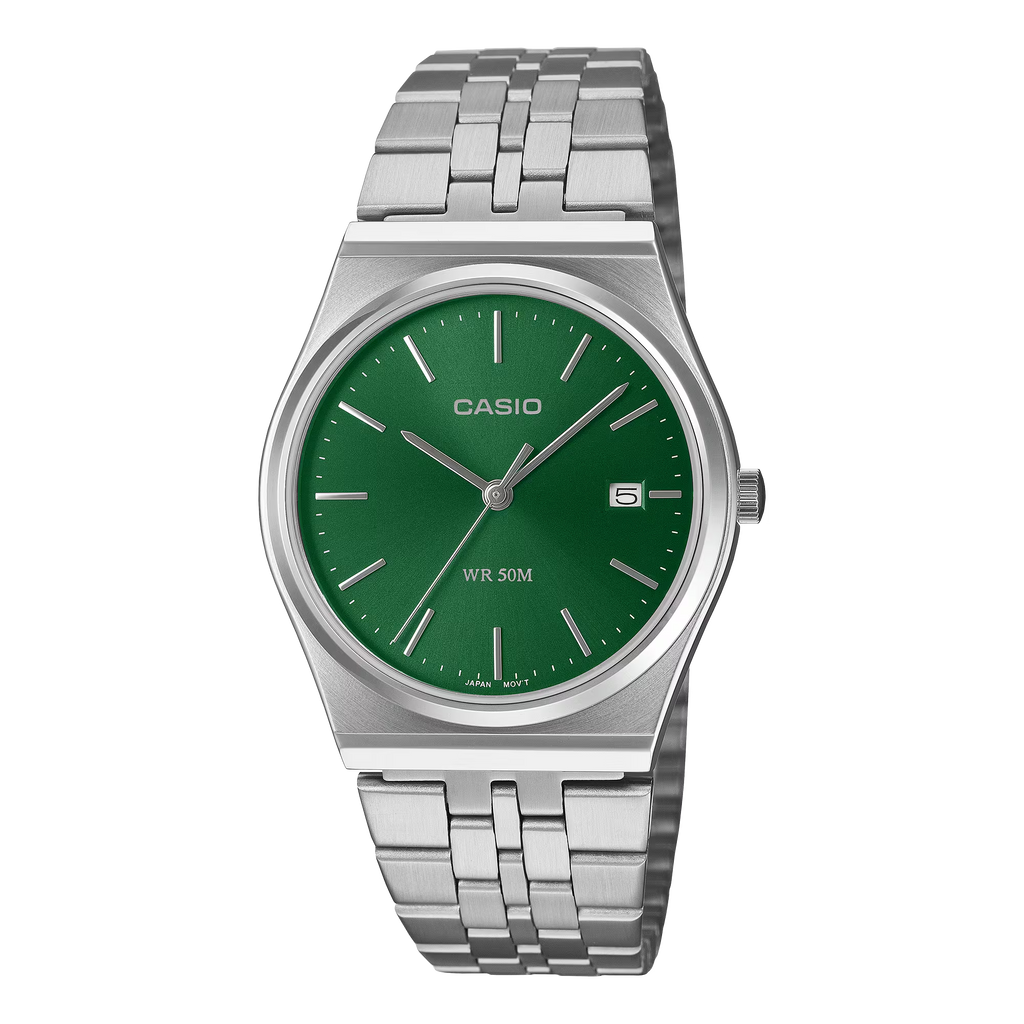 Casio Vintage MTPB145DC-3A Green Dial 1980's Retro Look Analog