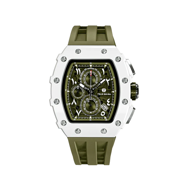 Tsar Bomba TB8204QA-03 Elemental Bioceramic Date Arabic Numerals Olive Green Quartz