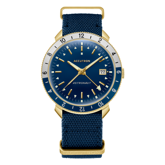 Accutron 27B202 Astronaut 1968 Attribute GMT Gold Tone Navy