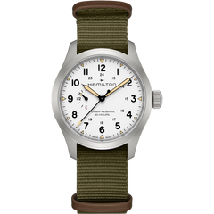 Hamilton H69509910 Khaki Field Mechanical Power Reserve White Dial NATO