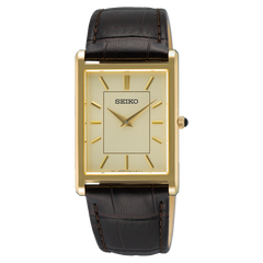 Seiko Essentials SWR106 Discover More Mens Gold Tone Tank Quartz