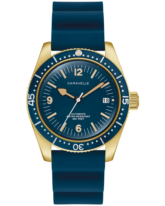 Bulova 44B129 Caravelle Sea Hunter Blue Dial Gold Tone Automatic 39mm Vintage