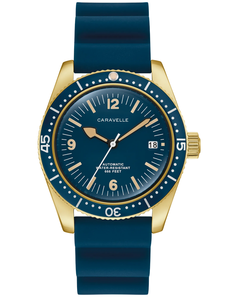 Bulova 44B129 Caravelle Sea Hunter Blue Dial Gold Tone Automatic 39mm Vintage