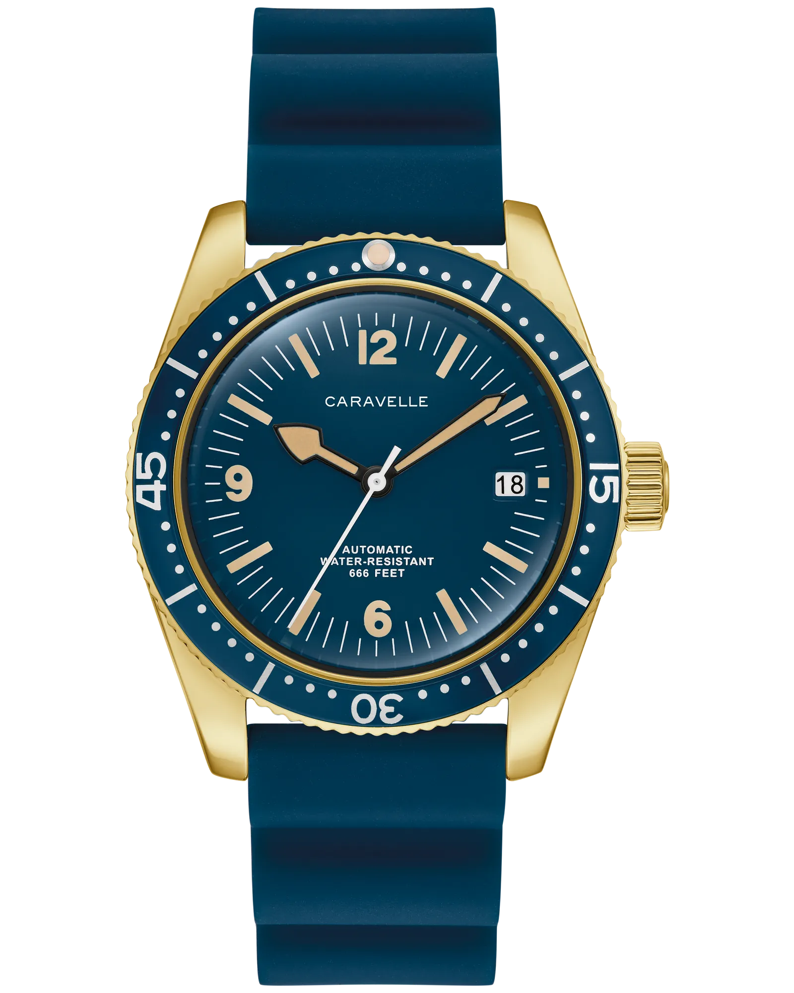 Bulova 44B129 Caravelle Sea Hunter Blue Dial Gold Tone Automatic 39mm Vintage