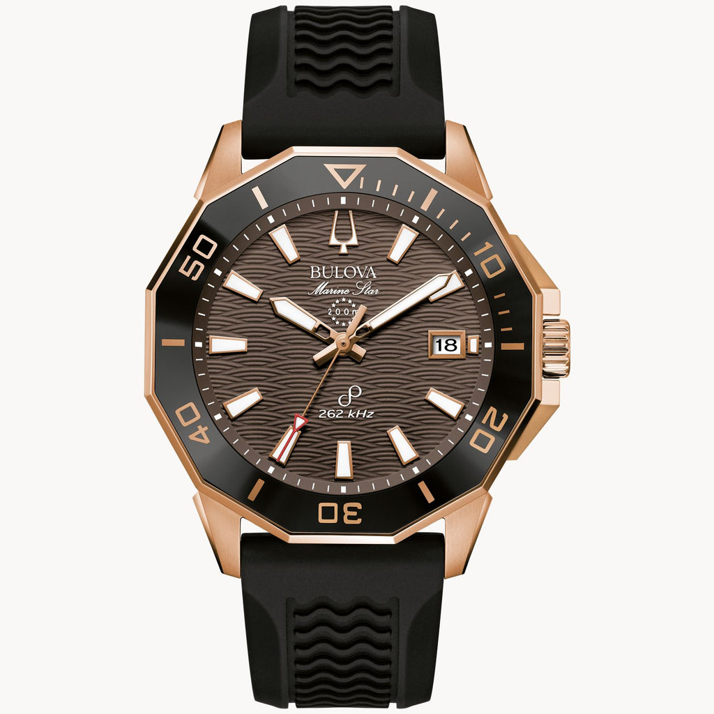 Bulova 98B421 Marine Star 262 kHz Brown Textured Dial Rose Gold