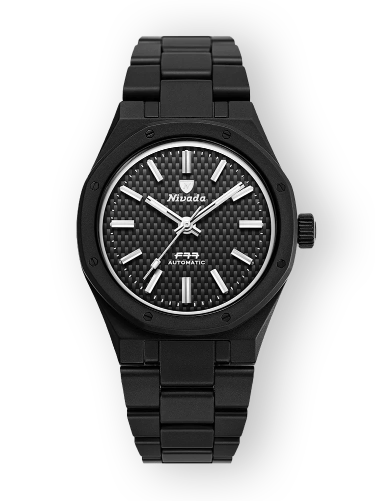 Nivada Grenchen 68004A77 F77 Black Ceramic Braided Dial Automatic