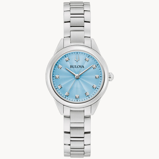 Bulova 96P250 Sutton Blue Sunray Diamonds 26mm Stainless Steel