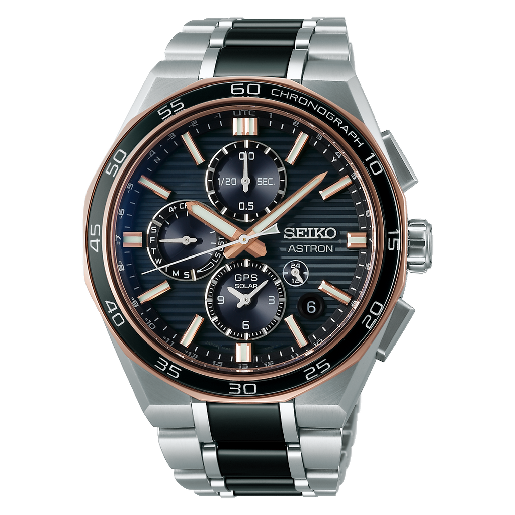 Seiko Astron SSH180 GPS Solar Two Tone Rose Gold Black Dial Titanium Limited Edition