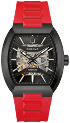 Bulova 98A341 Maquina Black Skeleton Red Strap Automatic