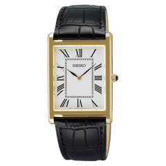 Seiko Essentials SWR104 Discover More Mens Gold Tone Tank Quartz