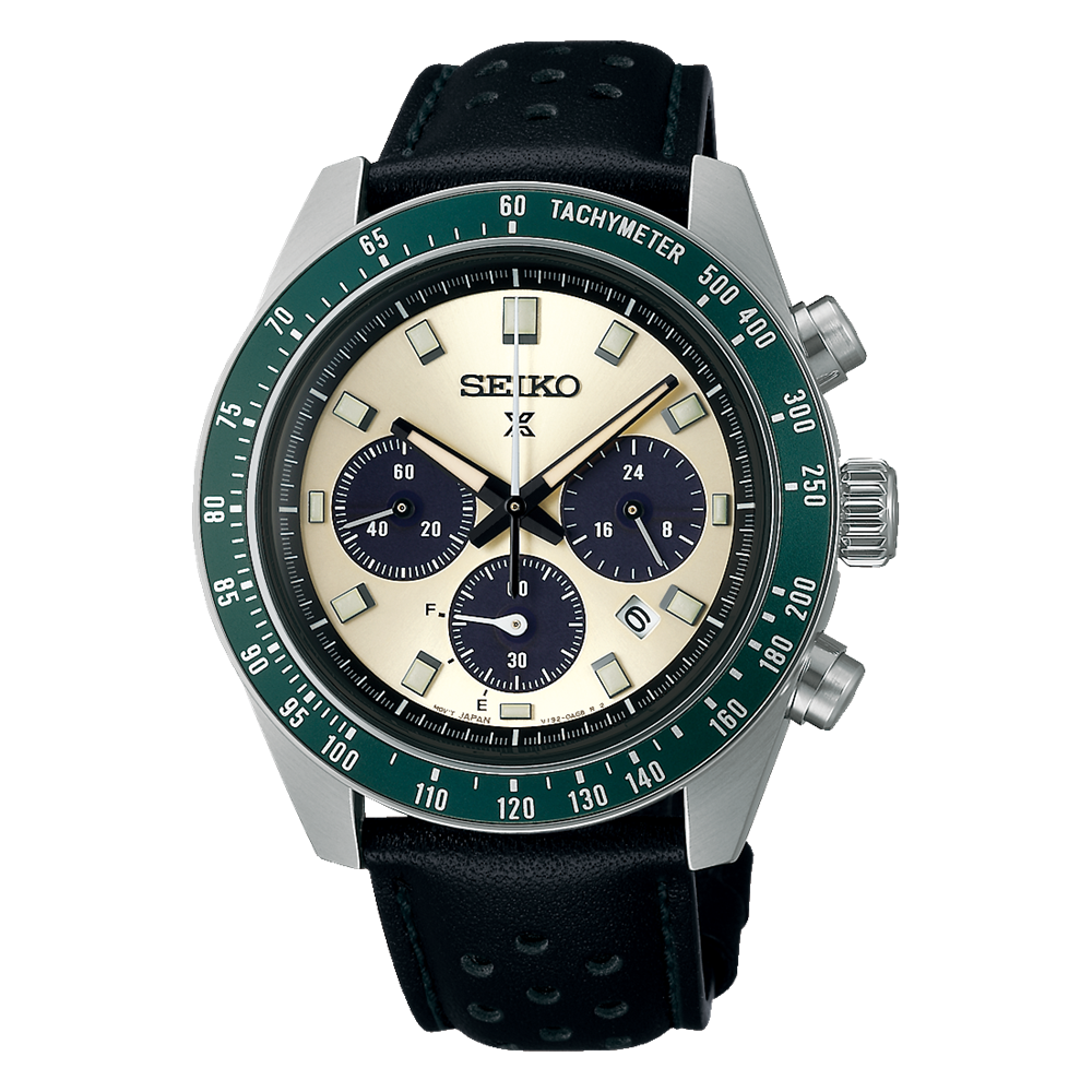 Seiko Prospex SSC943 Speedtimer Champagne Dial Green Bezel Solar Chronograph