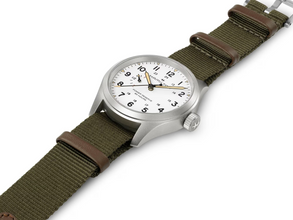 Hamilton H69509910 Khaki Field Mechanical Power Reserve White Dial NATO
