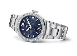 Baume et Mercier 10765 Riviera Blue Textured Dial Diamonds Ladies