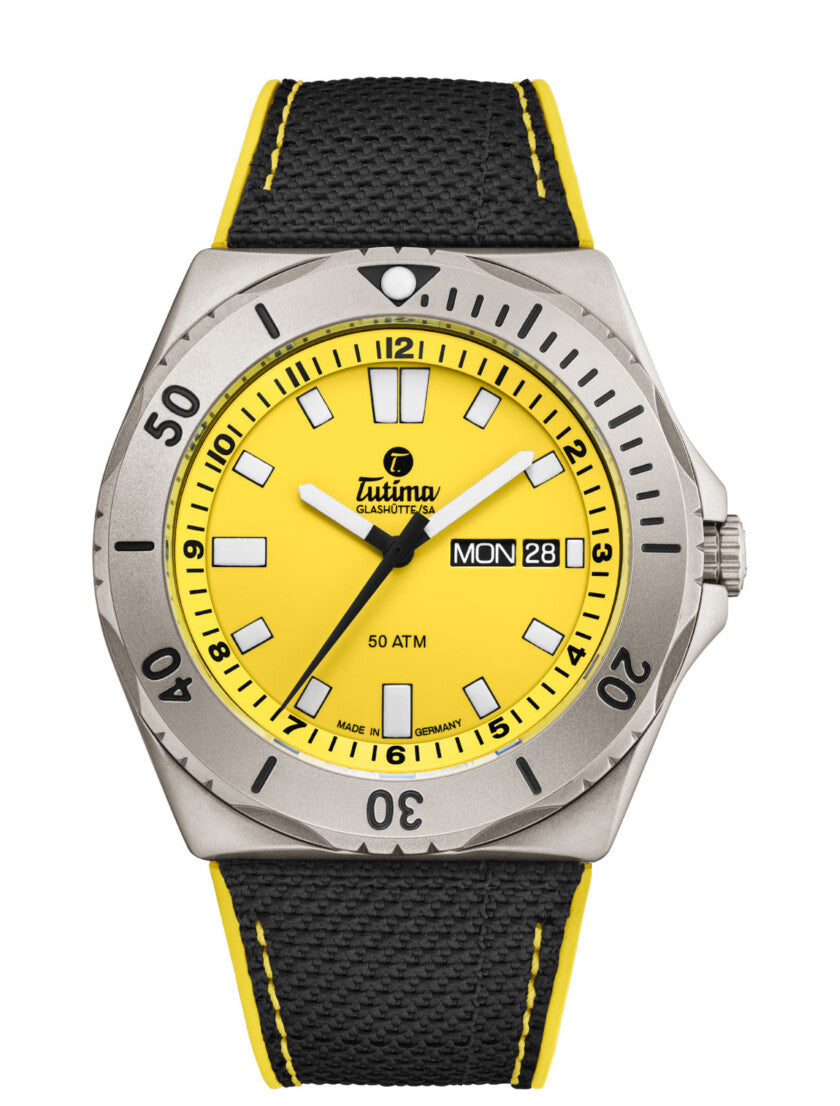 Tutima Glashutte 6151-09 M2 Seven Seas Yellow Dial Cal T 330