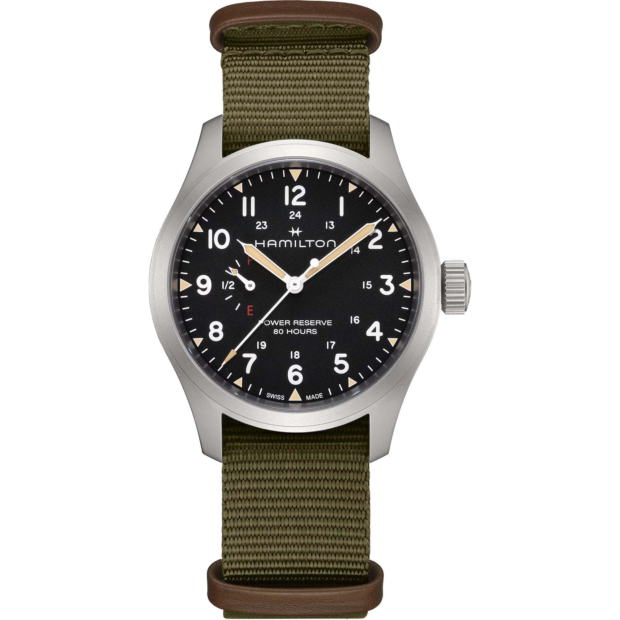 Hamilton H69509930 Khaki Field Mechanical Power Reserve Black Dial Nato