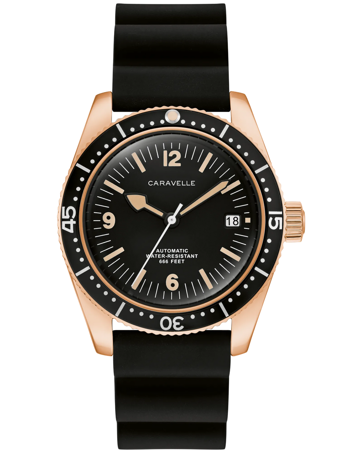 Bulova 44B130 Caravelle Sea Hunter Black Dial Rose Gold Tone Automatic 39mm Vintage