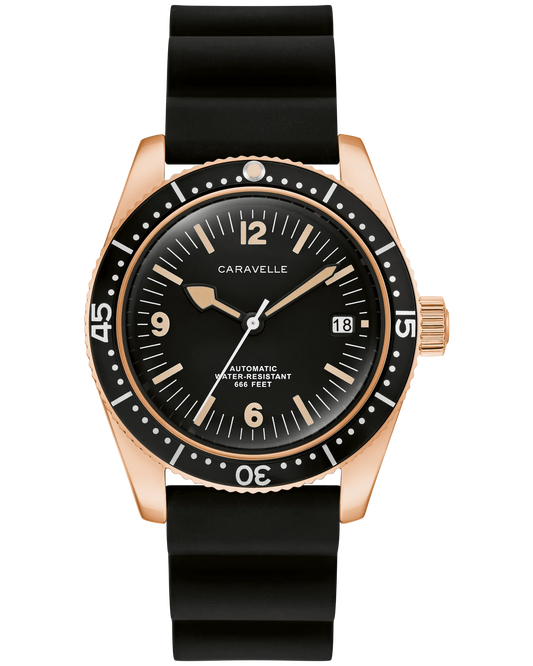 Bulova 44B130 Caravelle Sea Hunter Black Dial Rose Gold Tone Automatic 39mm Vintage