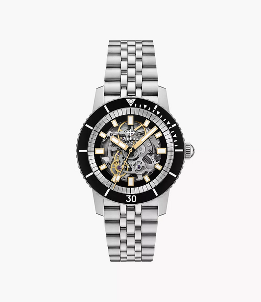 Zodiac ZO9319 Compression Diver Stainless Steel Skeleton Dial Gold