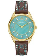 Bulova 97L203 Sutton Western Turquoise Dial Brown Leather Strap Quartz Ladies