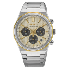 Seiko Essentials HGK001 Champagne Grid Dial Chronograph Yellow Gold Tone
