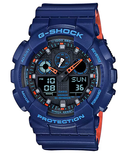 G-Shock GA100L-2A Bi-Color Blue Orange Ana-Digi Resin