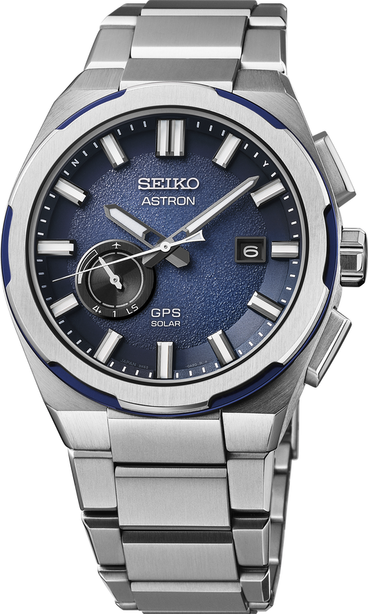 Seiko Astron SSJ023 GPS Solar Blue Textured Dial Titanium