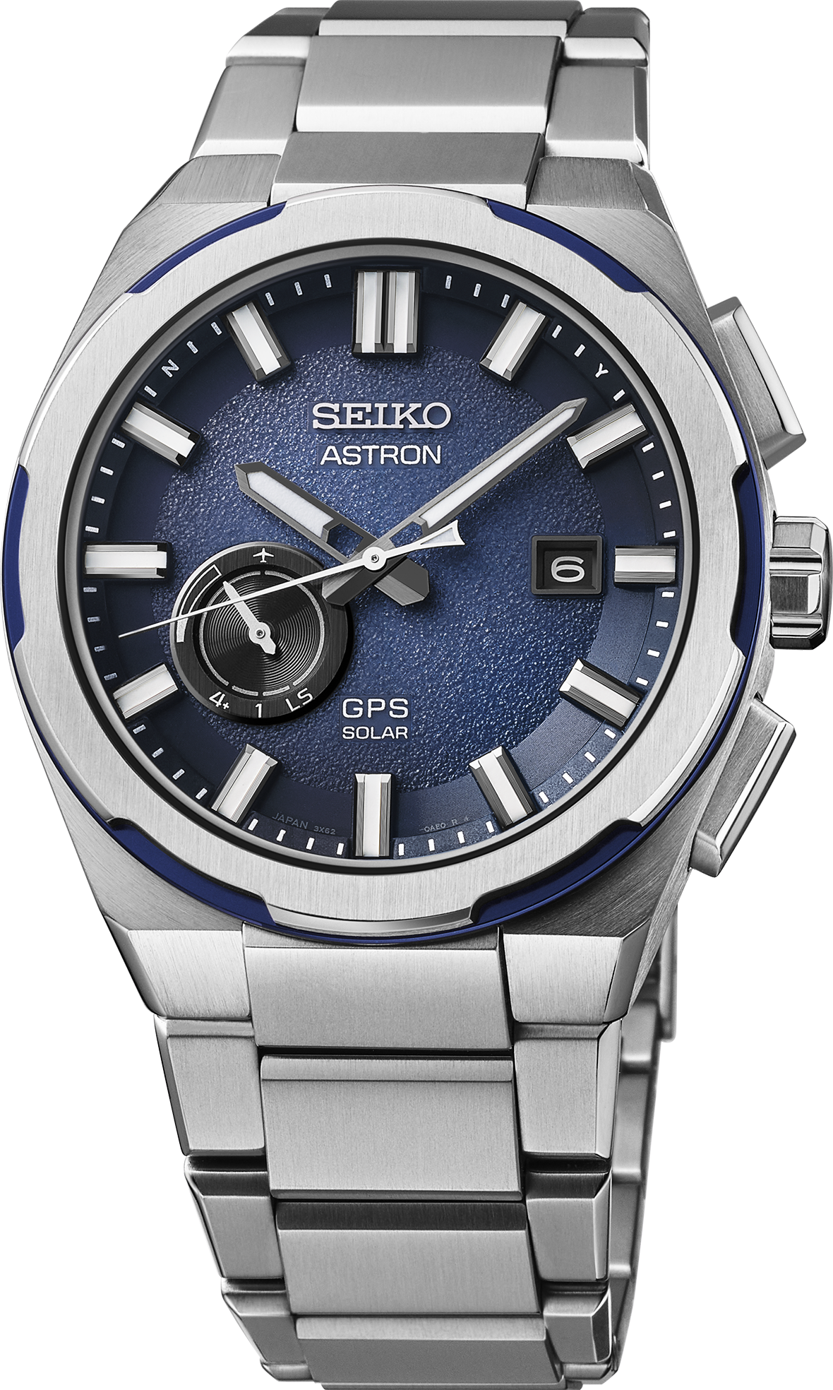 Seiko Astron SSJ023 GPS Solar Blue Textured Dial Titanium