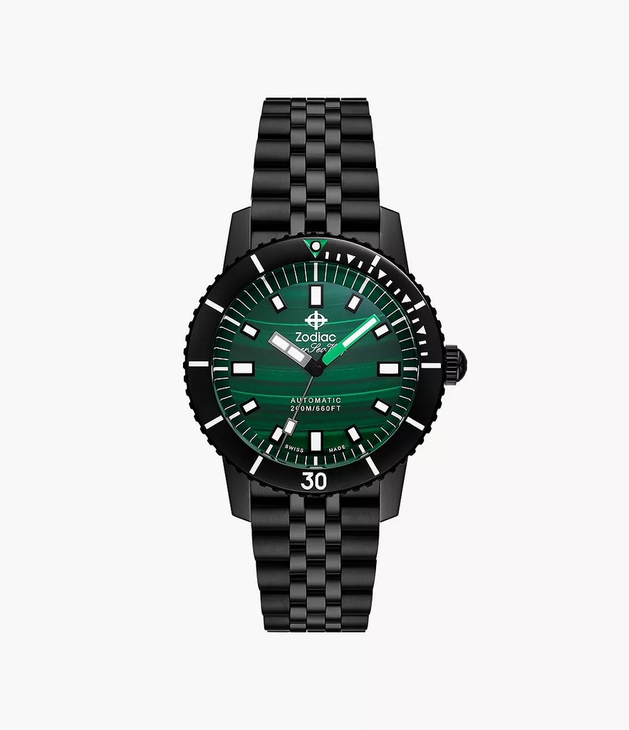 Zodiac ZO9314 Malachite Dial Semi Gloss Compression Diver Black Stainless Steel Automatic