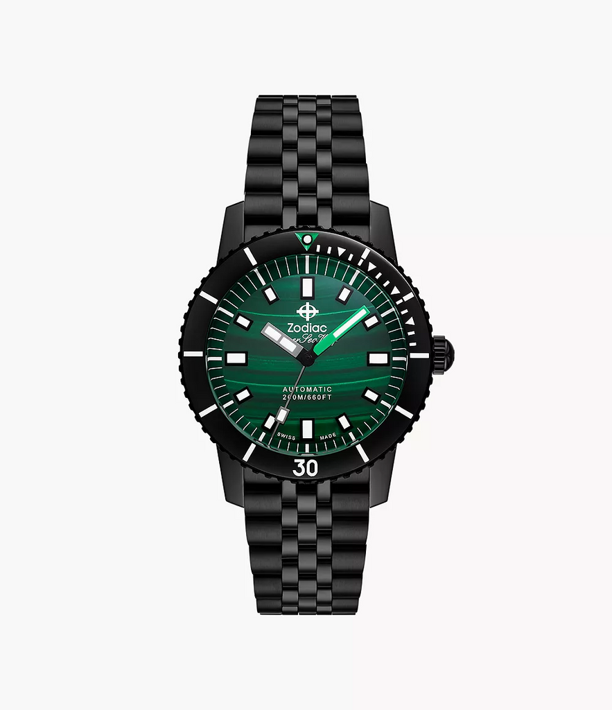 Zodiac ZO9314 Malachite Dial Semi Gloss Compression Diver Black Zodiac ZO9314 Malachite Dial Semi Gloss Compression Diver Black