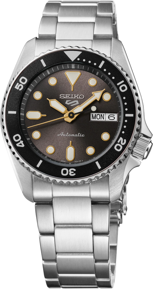 Seiko 5 Sports SRPL79 SKX Mid-Size Gray Dial Gold Accents Automatic 38mm