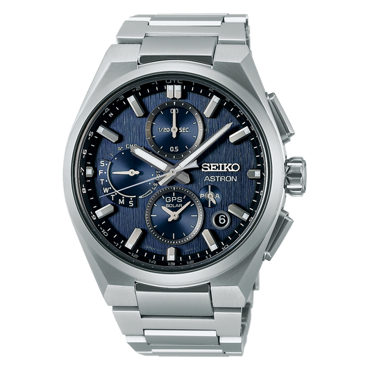 Seiko Astron SSH161 GPS Solar Dual Time Chronograph Blue Dial Titanium