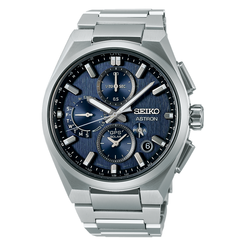 Seiko Astron SSH161 GPS Solar Dual Time Chronograph Blue Dial Titanium