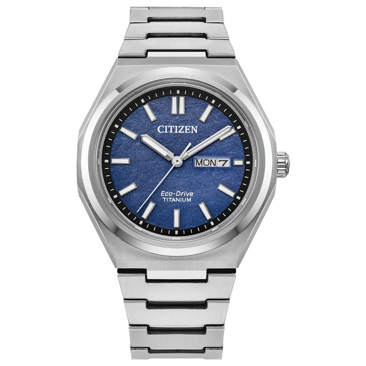 Citizen AW0130-85L Zenshin Three-Hand Super Titanium Blue Textured Dial Eco-Drive